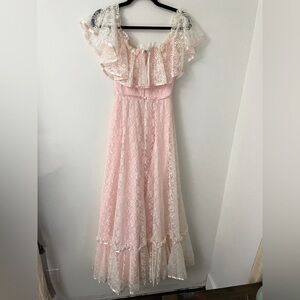Vintage 70s Lorrie Deb San Francisco Pink Lace Prairie Wedding Dress Gown maxi